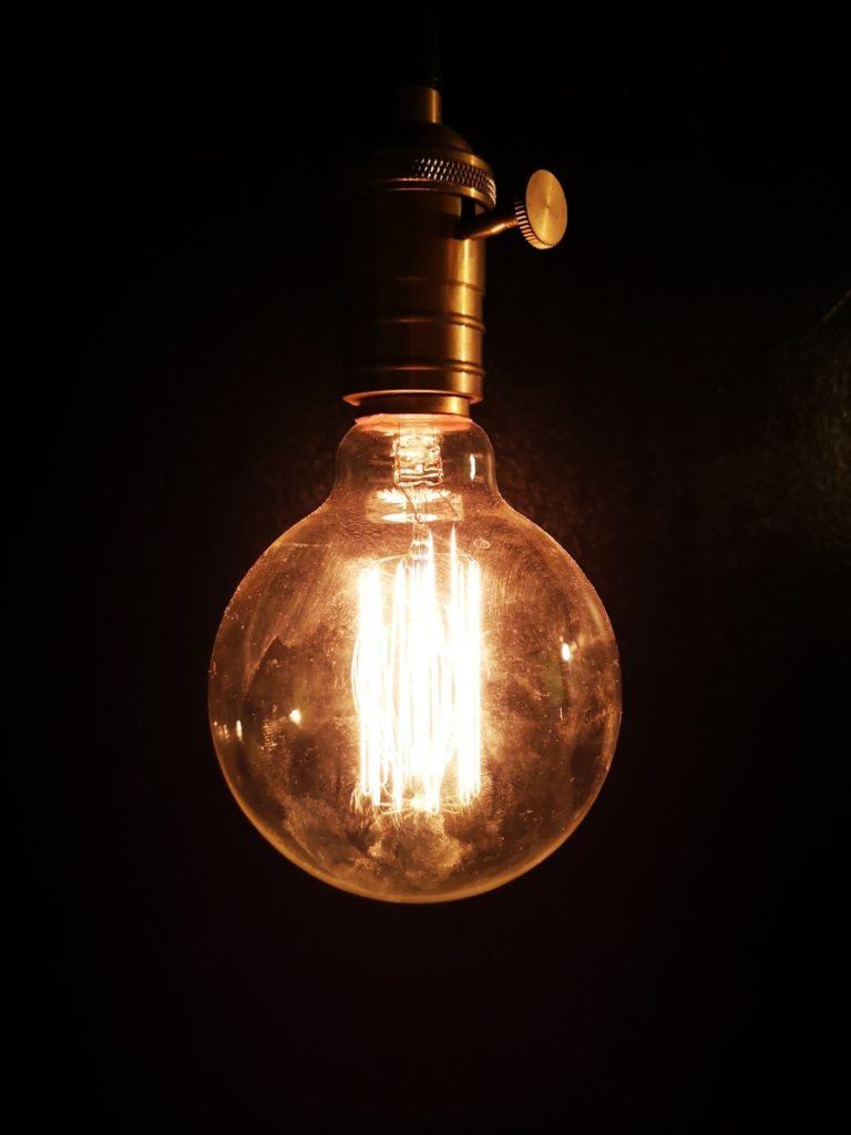 clear glass bulb with black background